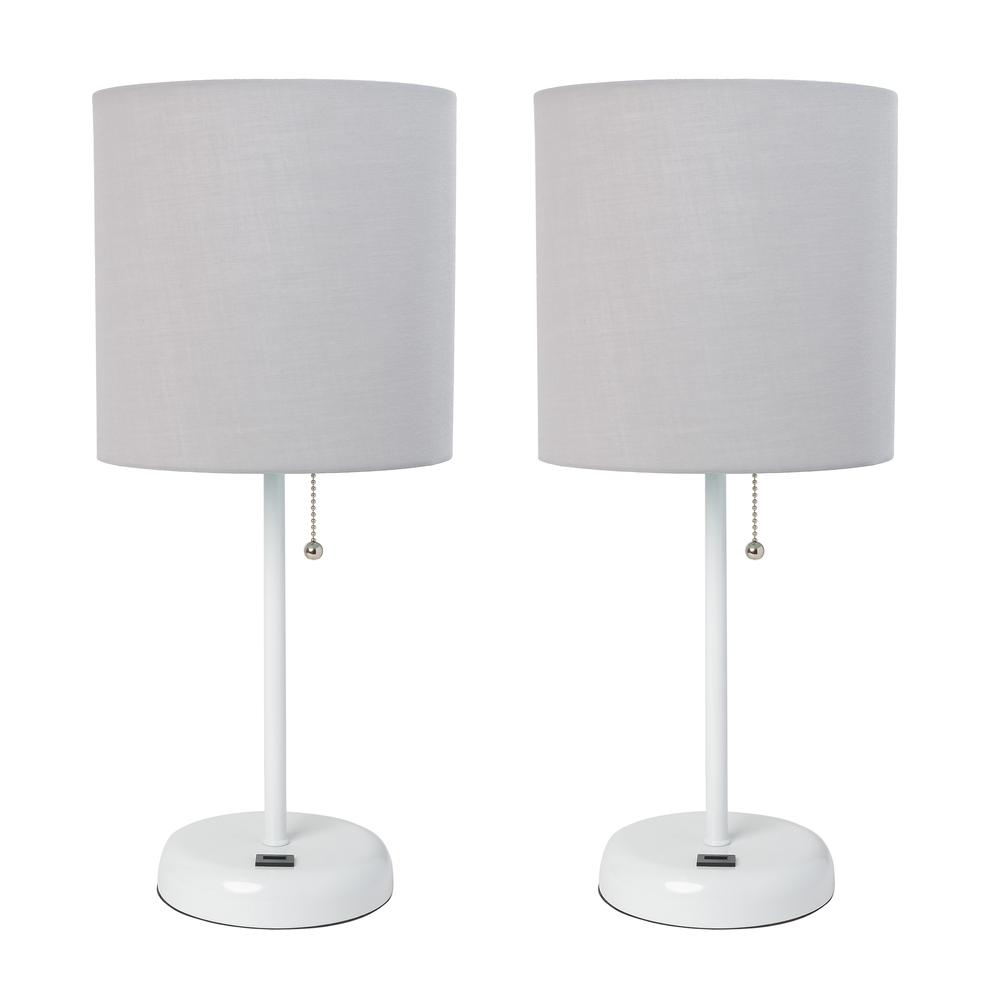 White Stick Lamp with USB charging port and Fabric Shade 2 Pack Set. Picture 7