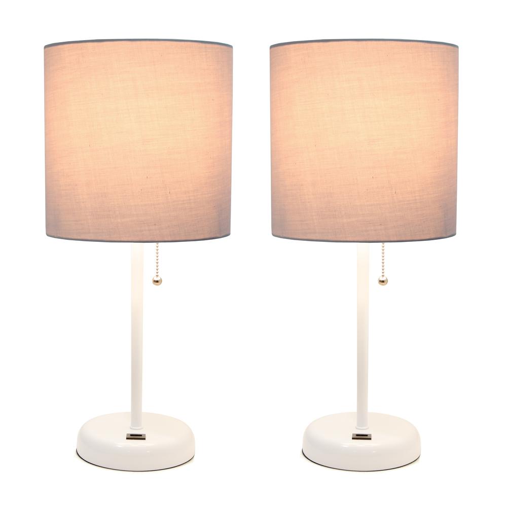 White Stick Lamp with USB charging port and Fabric Shade 2 Pack Set. Picture 8