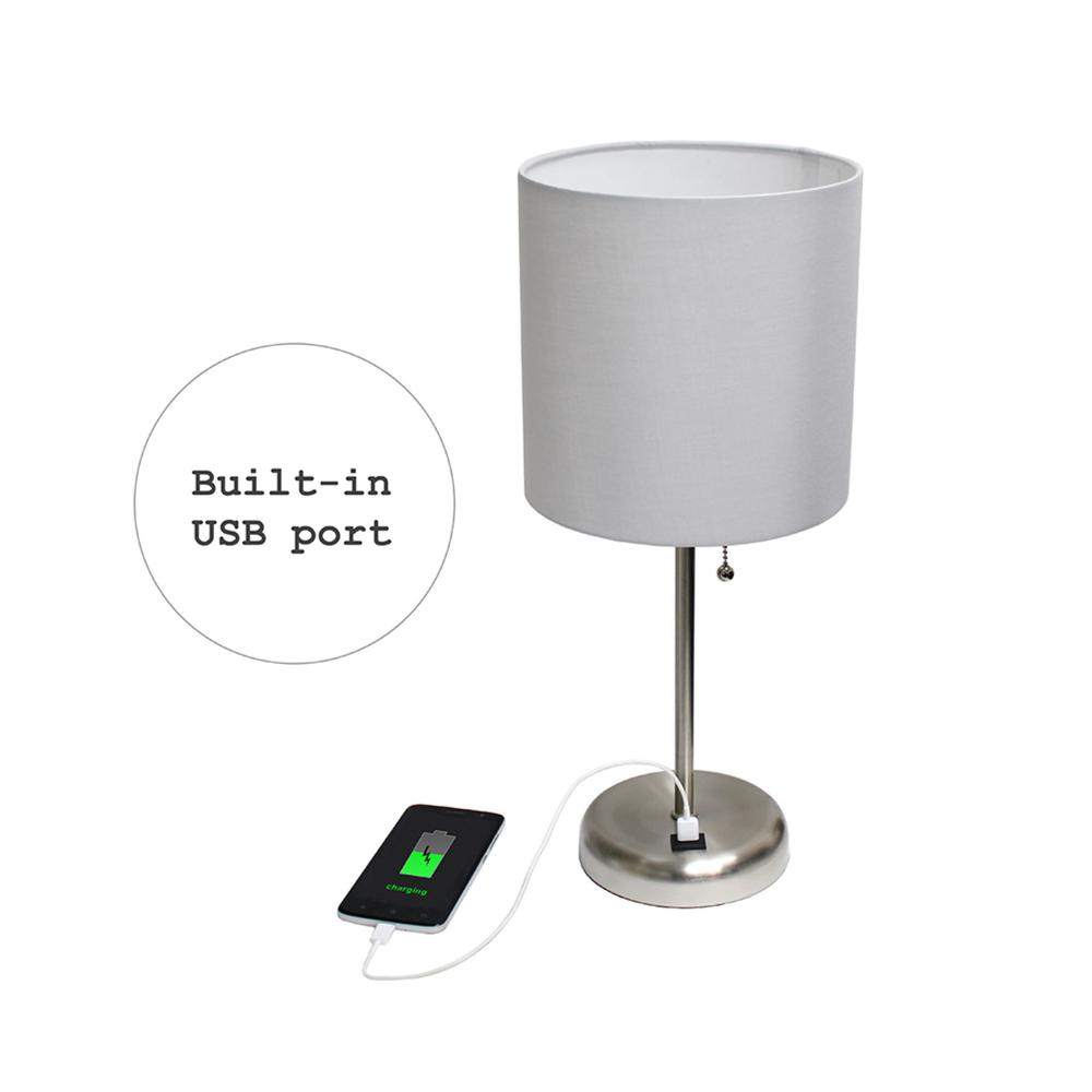 Stick Lamp with USB charging port and Fabric Shade 2 Pack Set, Gray. Picture 5