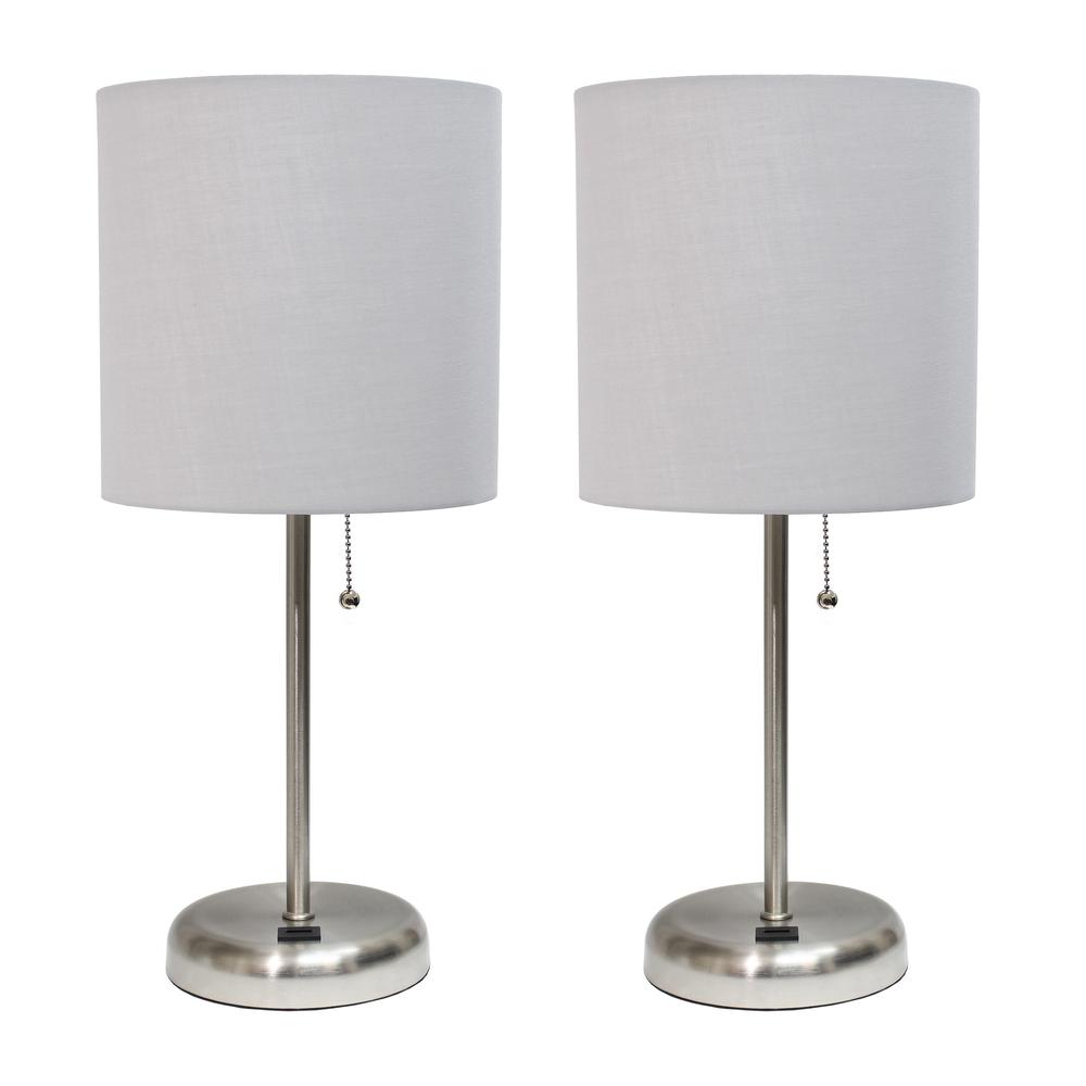 Stick Lamp with USB charging port and Fabric Shade 2 Pack Set, Gray. Picture 7