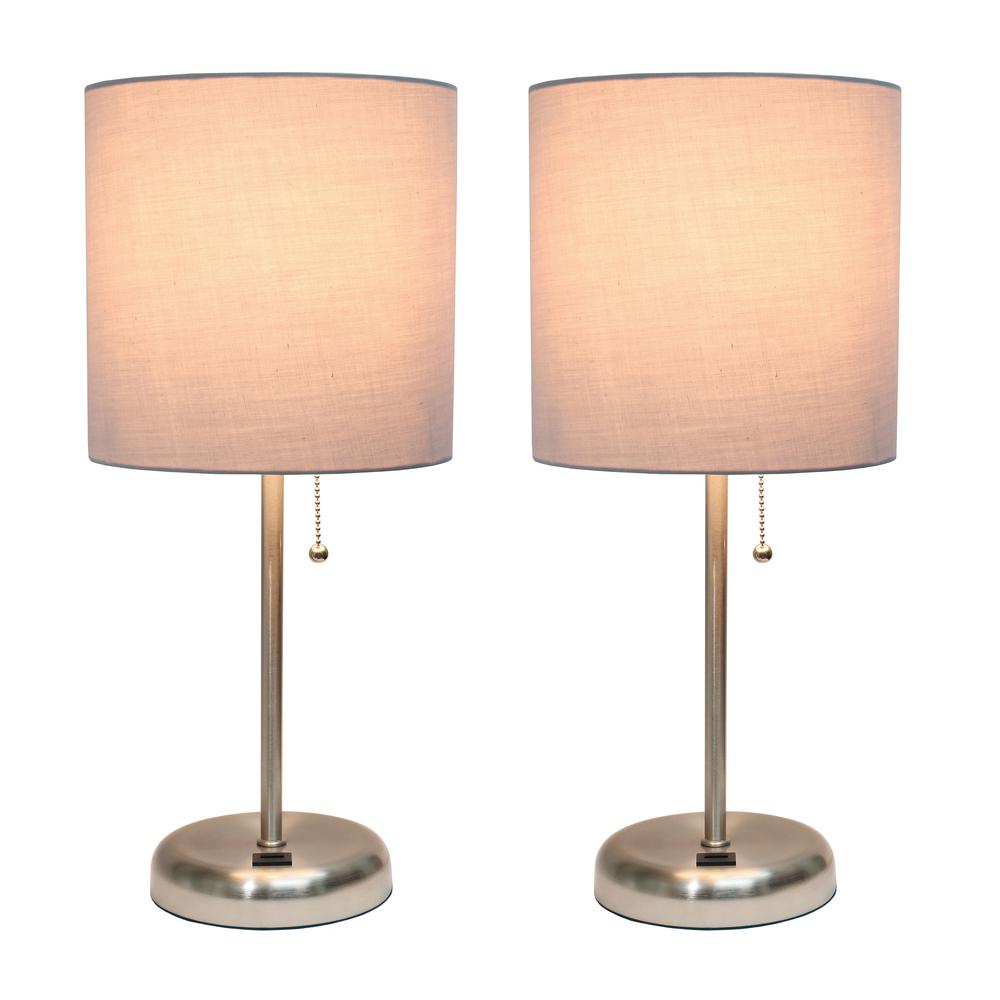 Stick Lamp with USB charging port and Fabric Shade 2 Pack Set, Gray. Picture 8
