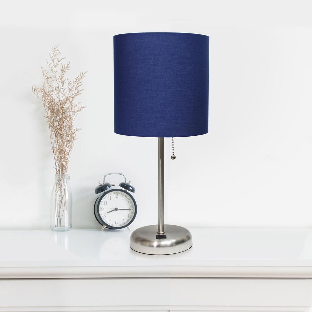 Simple Designs Stick Lamp with USB charging port and Fabric Shade 2 Pack Set, Navy