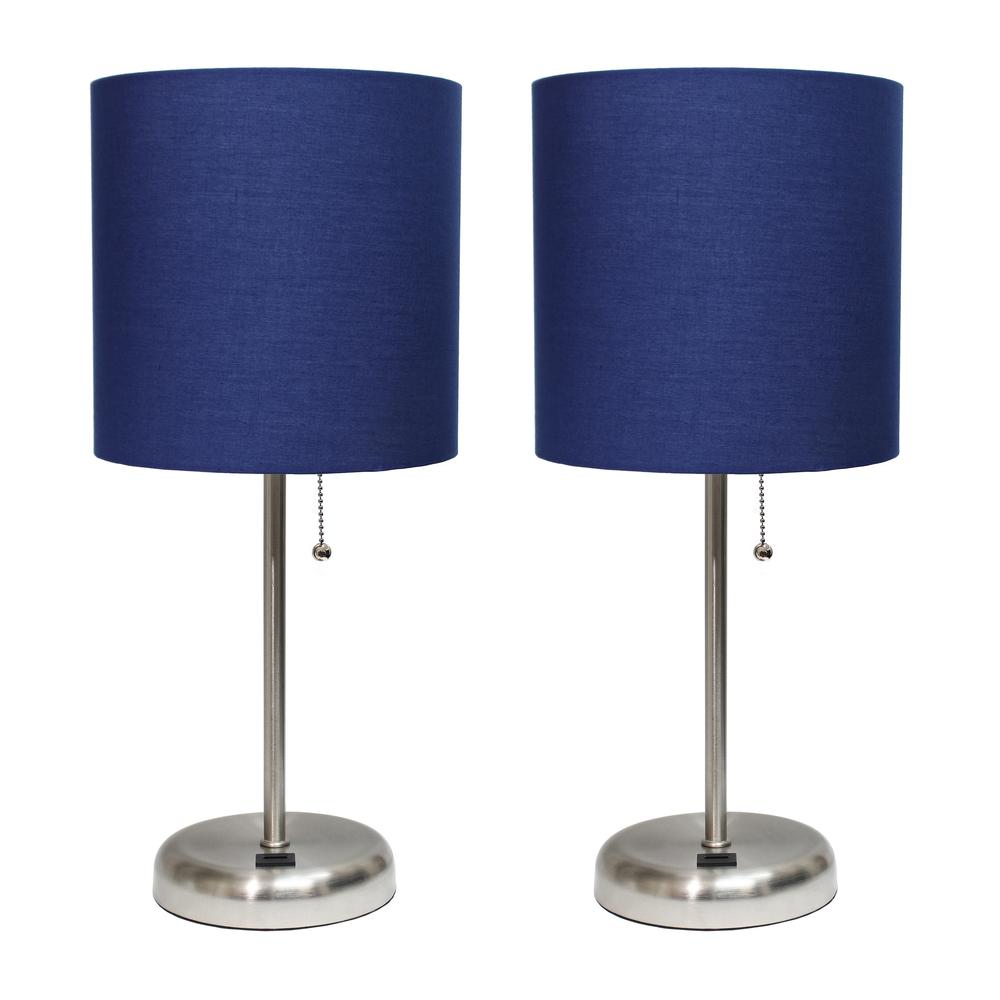 Stick Lamp with USB charging port and Fabric Shade 2 Pack Set, Navy. Picture 7