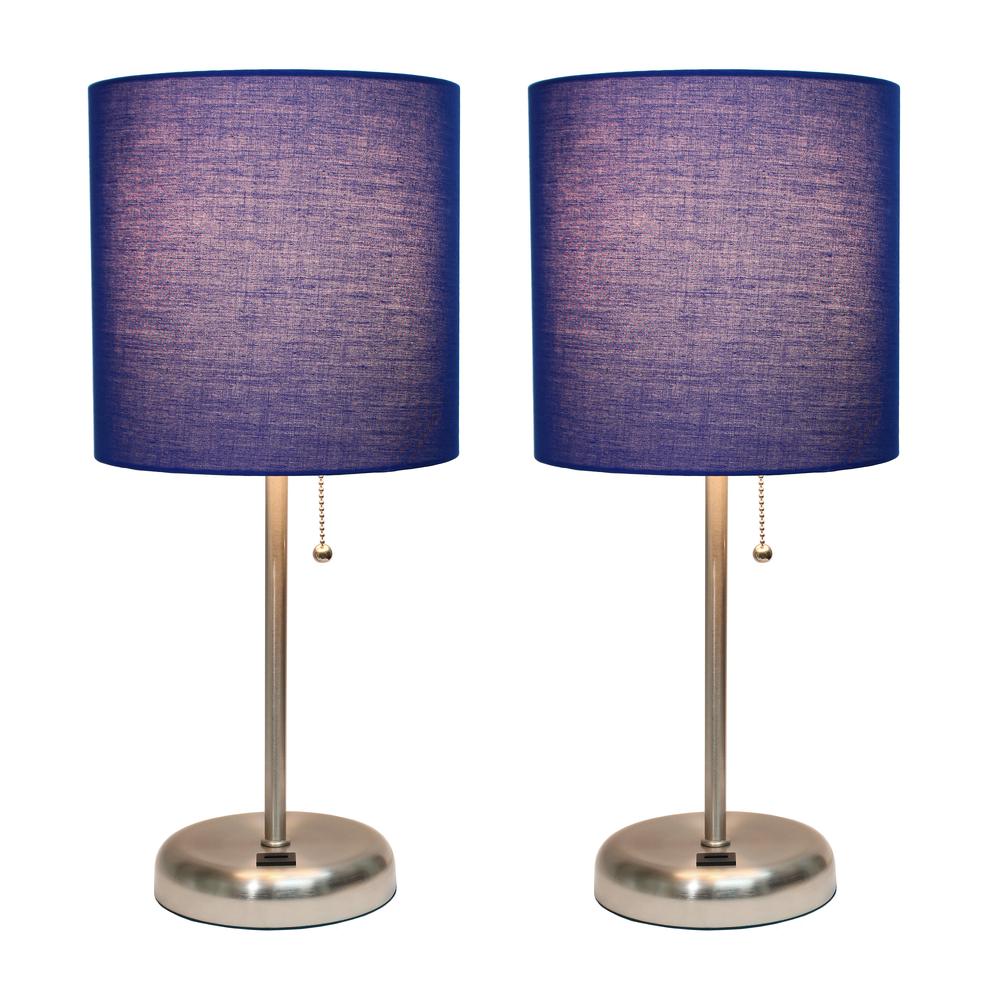 Stick Lamp with USB charging port and Fabric Shade 2 Pack Set, Navy. Picture 8