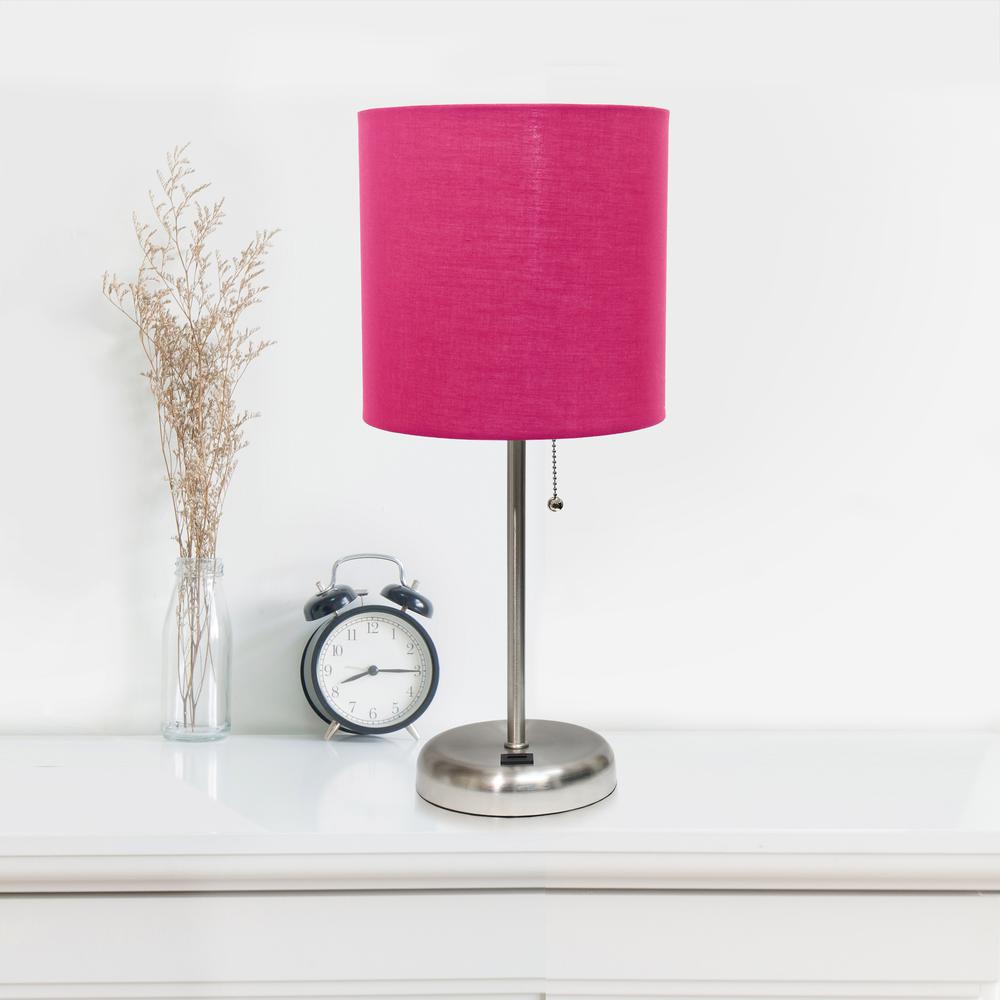Simple Designs Stick Lamp with USB charging port and Fabric Shade 2 Pack Set, Pink