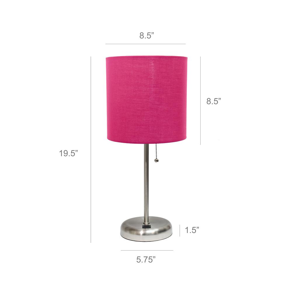 Stick Lamp with USB charging port and Fabric Shade 2 Pack Set, Pink. Picture 4