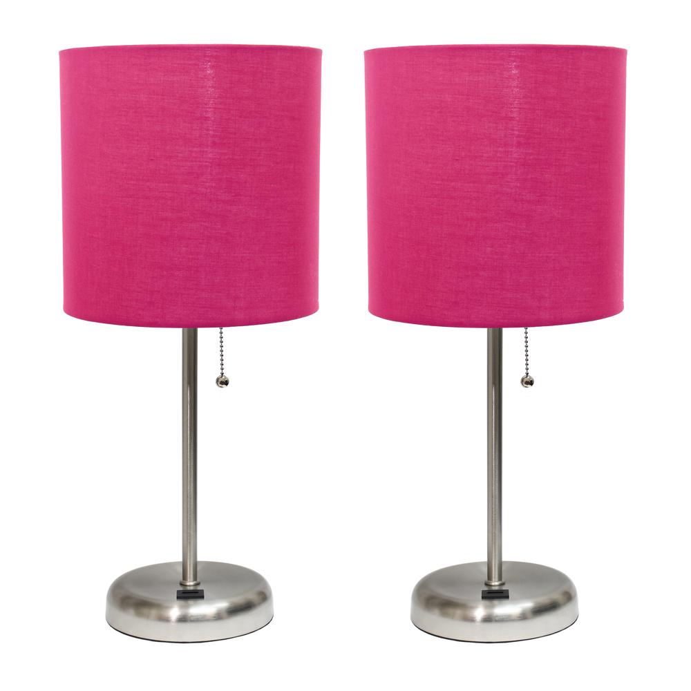 Stick Lamp with USB charging port and Fabric Shade 2 Pack Set, Pink. Picture 6