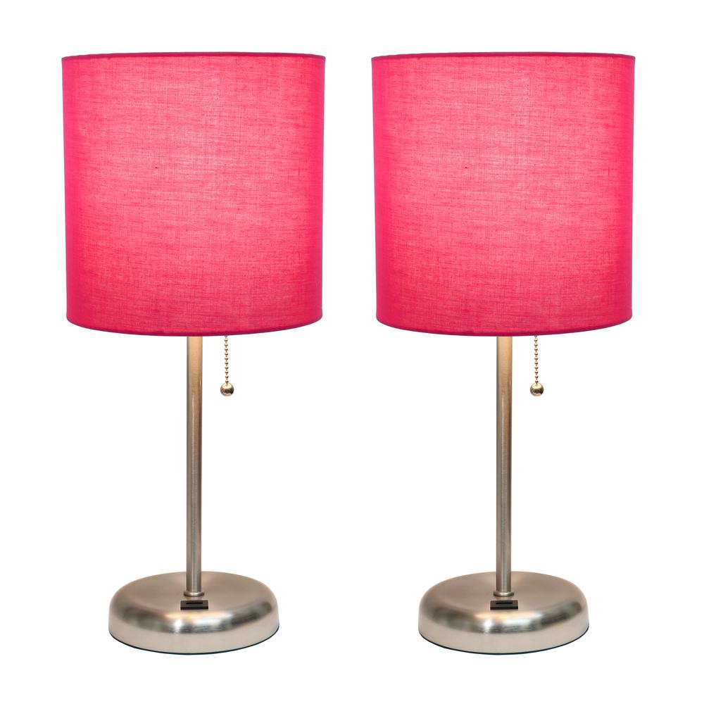 Stick Lamp with USB charging port and Fabric Shade 2 Pack Set, Pink. Picture 7