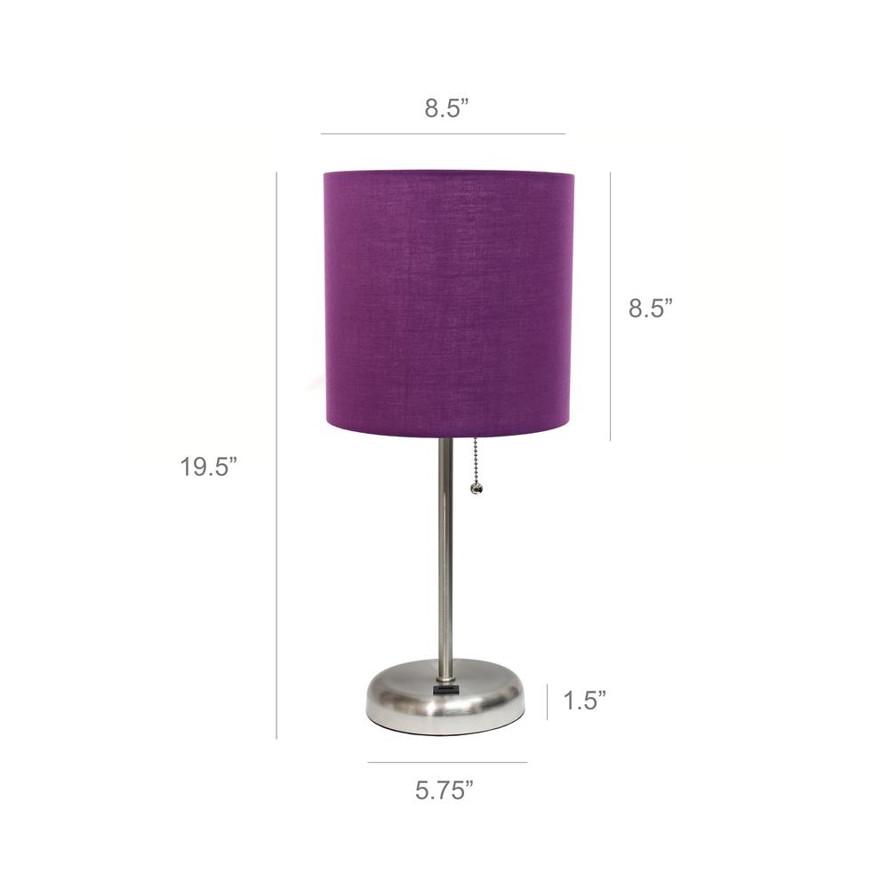 LimeLights Stick Lamp with USB charging port and Fabric Shade 2 Pack Set, Purple