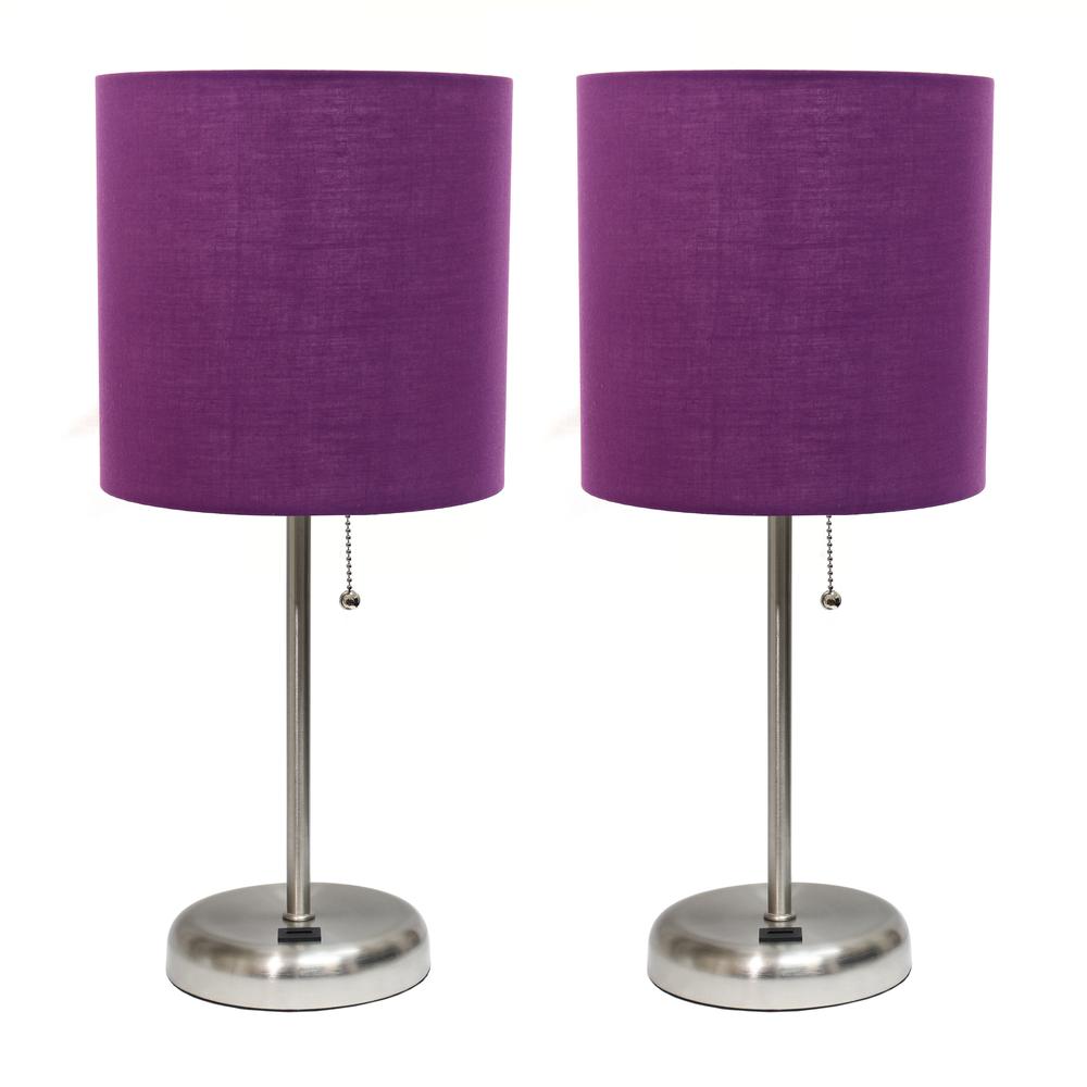 Stick Lamp with USB charging port and Fabric Shade 2 Pack Set, Purple. Picture 7