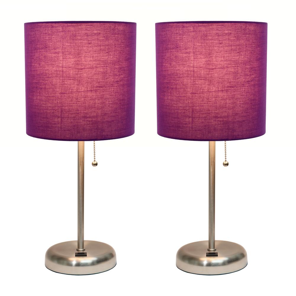 Stick Lamp with USB charging port and Fabric Shade 2 Pack Set, Purple. Picture 8
