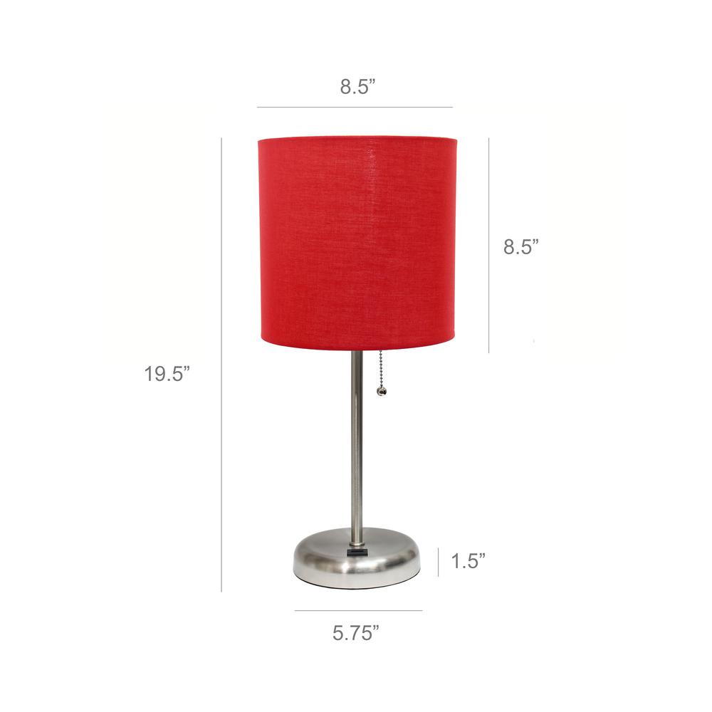 Stick Lamp with USB charging port and Fabric Shade 2 Pack Set, Red. Picture 4