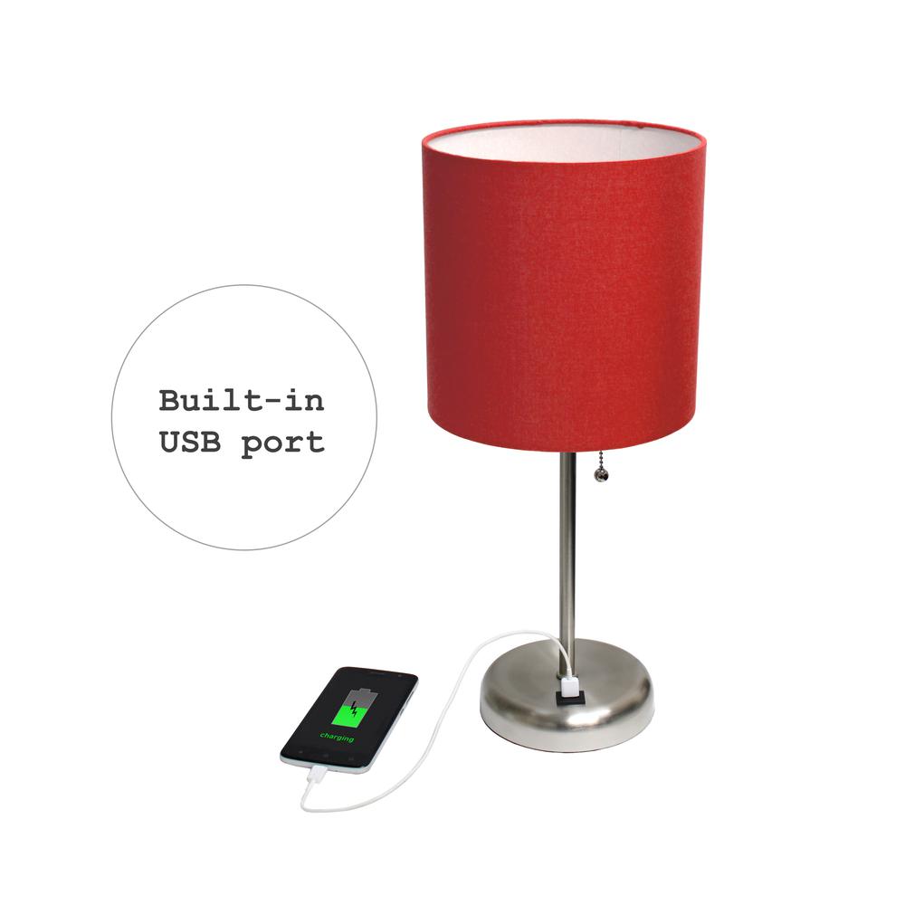 Stick Lamp with USB charging port and Fabric Shade 2 Pack Set, Red. Picture 5