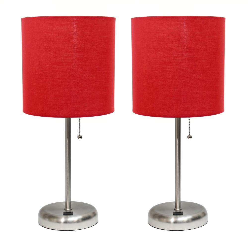 Stick Lamp with USB charging port and Fabric Shade 2 Pack Set, Red. Picture 7