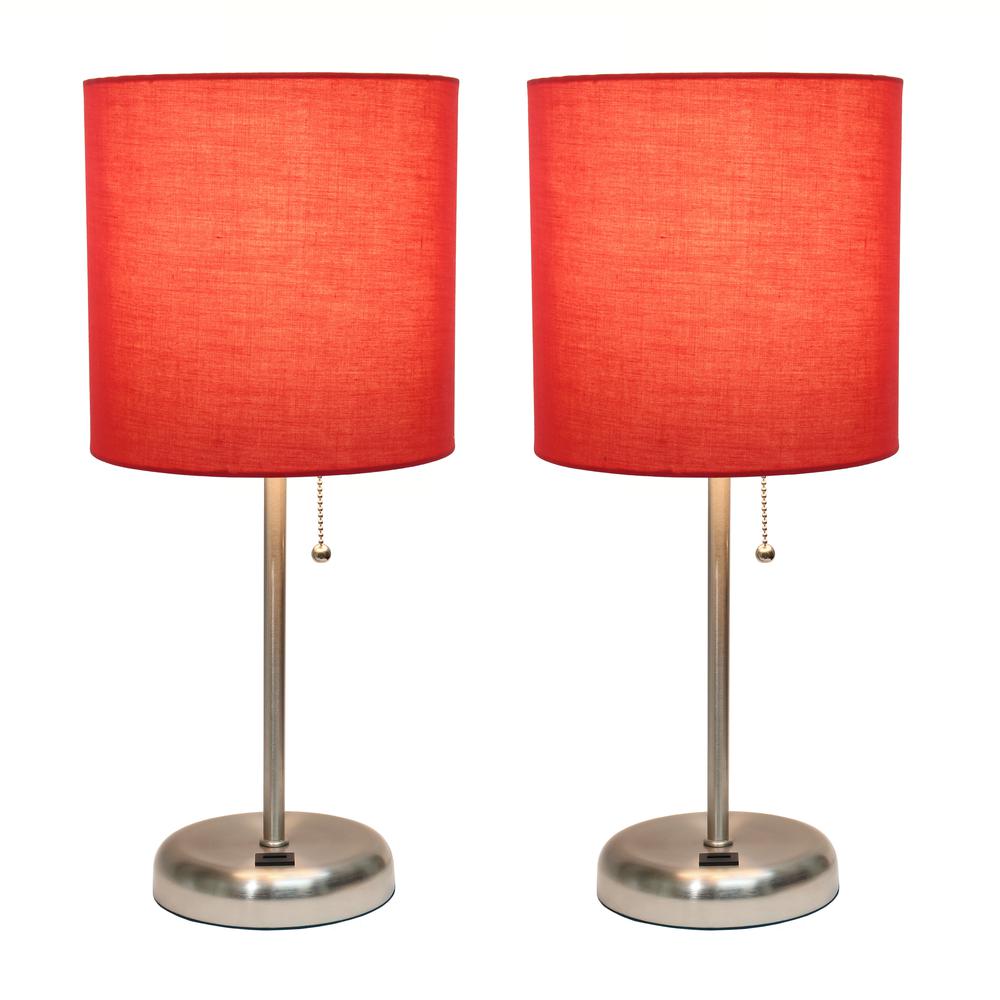 Stick Lamp with USB charging port and Fabric Shade 2 Pack Set, Red. Picture 8