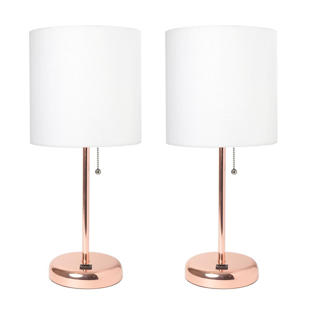 Rose Gold Stick Lamp with USB charging port and Fabric Shade 2 Pack Set. Picture 8