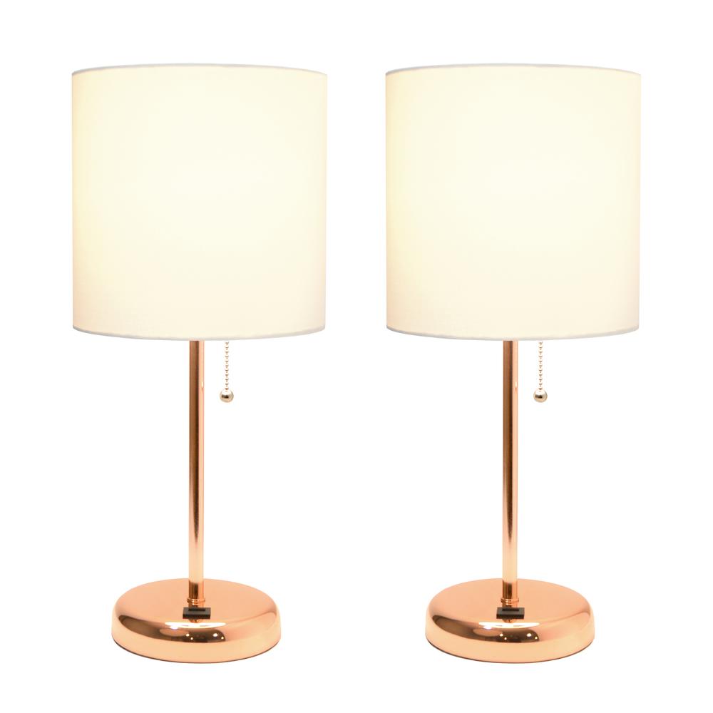 Rose Gold Stick Lamp with USB charging port and Fabric Shade 2 Pack Set. Picture 9