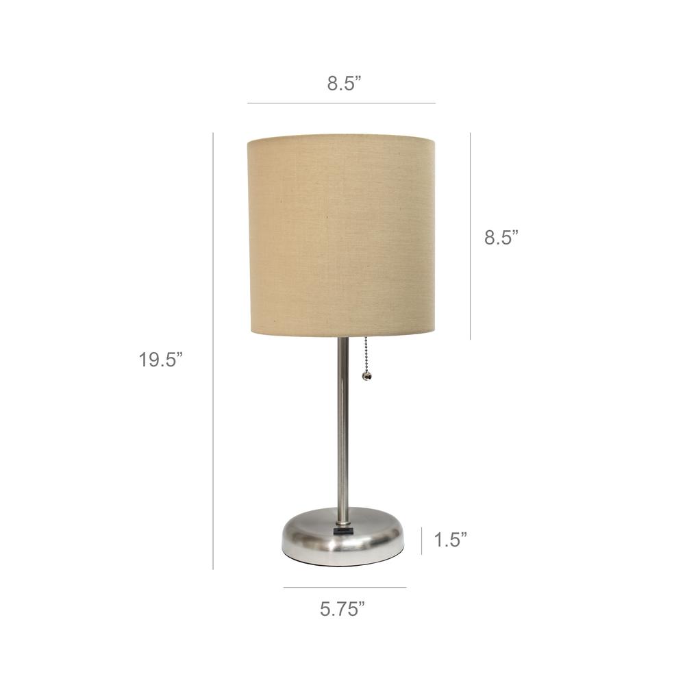 Stick Lamp with USB charging port and Fabric Shade 2 Pack Set, Tan. Picture 4