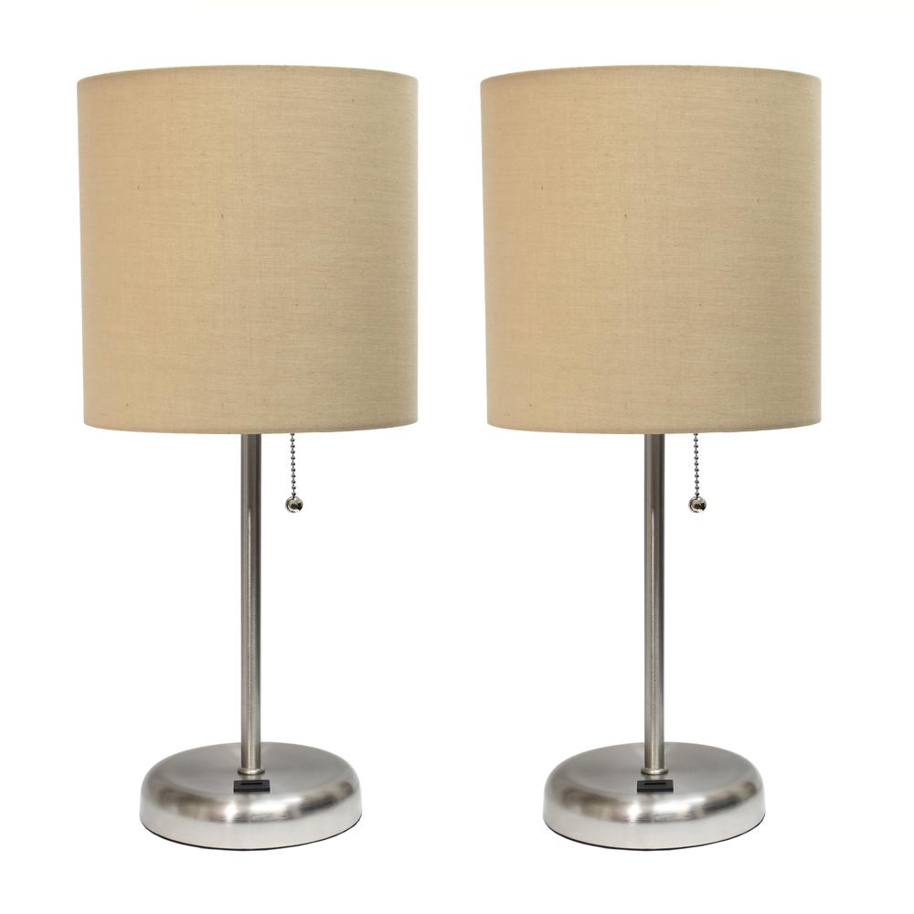 Stick Lamp with USB charging port and Fabric Shade 2 Pack Set, Tan. Picture 7