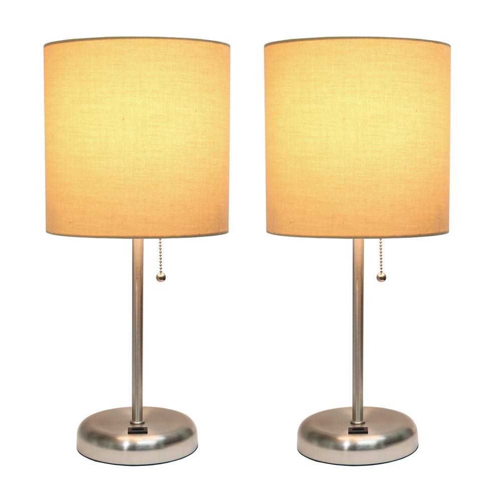 Stick Lamp with USB charging port and Fabric Shade 2 Pack Set, Tan. Picture 8