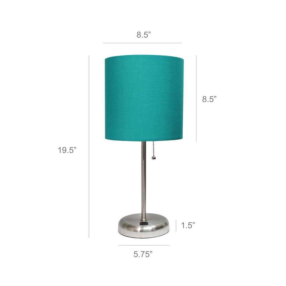 LimeLights Stick Lamp with USB charging port and Fabric Shade 2 Pack Set, Teal