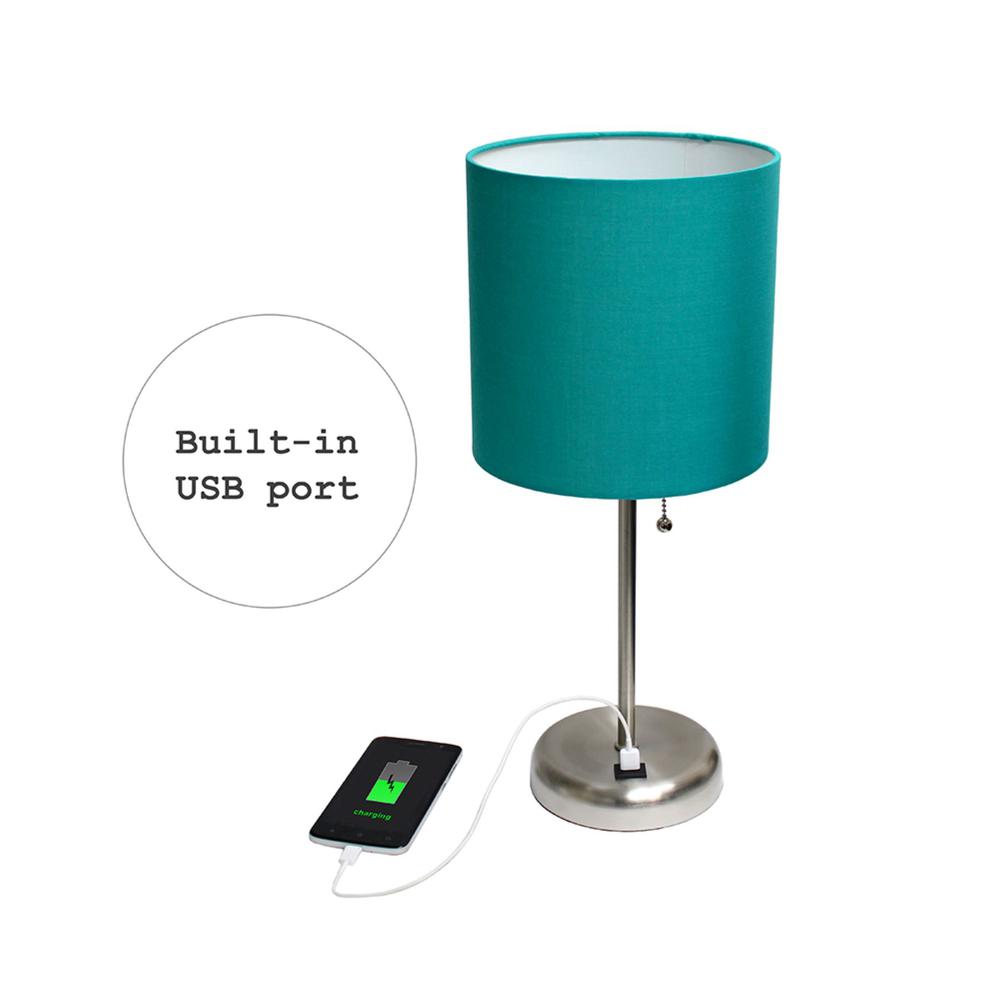 Stick Lamp with USB charging port and Fabric Shade 2 Pack Set, Teal. Picture 5