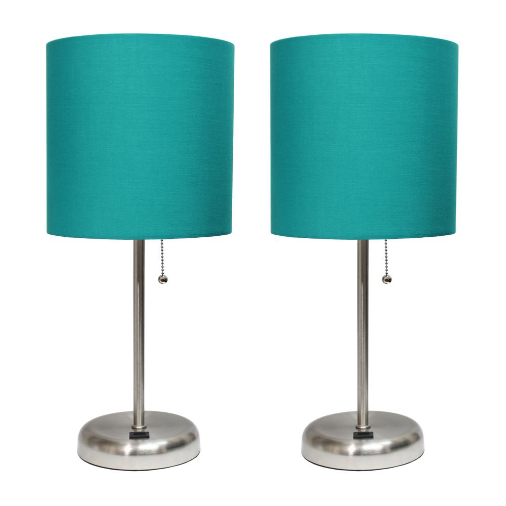 Stick Lamp with USB charging port and Fabric Shade 2 Pack Set, Teal. Picture 7