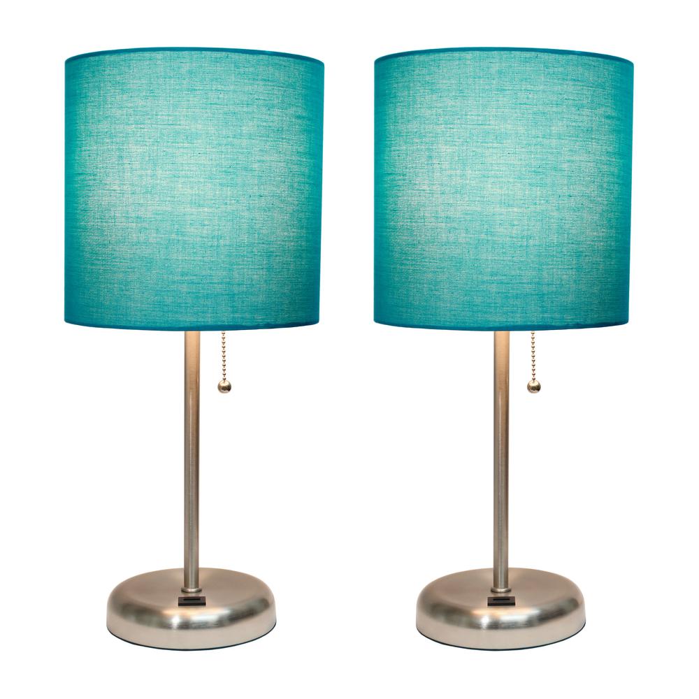 Stick Lamp with USB charging port and Fabric Shade 2 Pack Set, Teal. Picture 8
