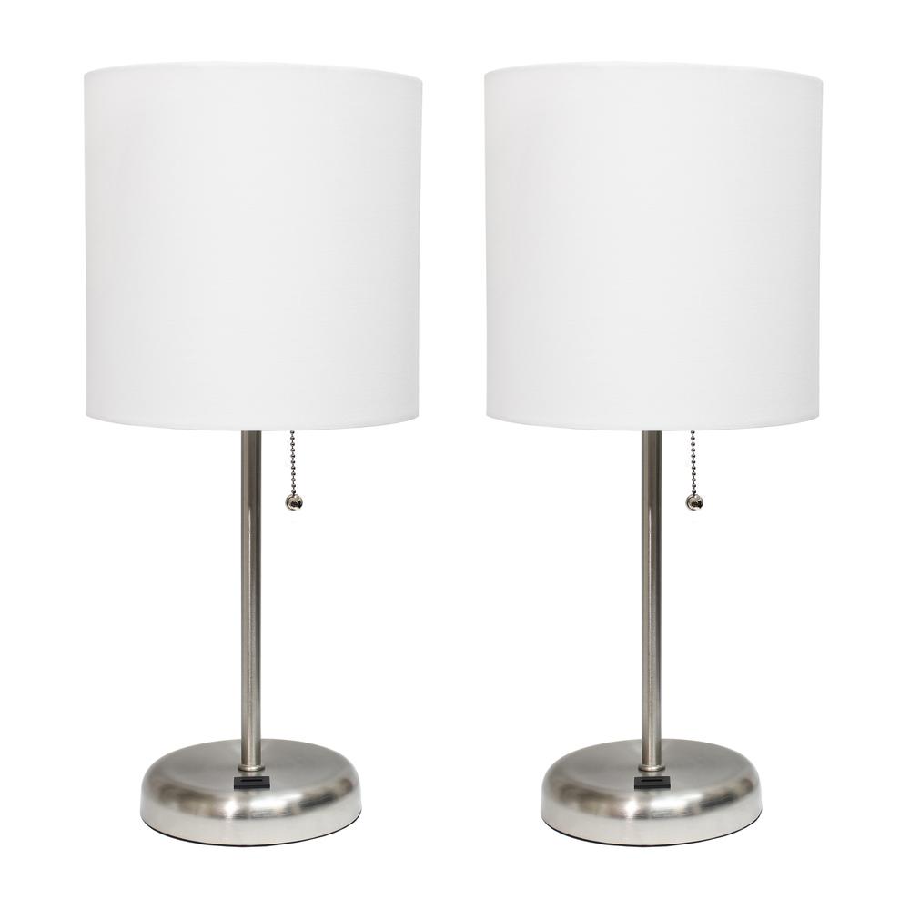 Stick Lamp with USB charging port and Fabric Shade 2 Pack Set, White. Picture 7