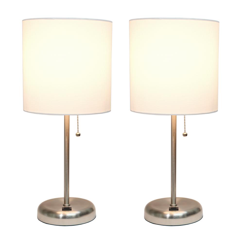 Stick Lamp with USB charging port and Fabric Shade 2 Pack Set, White. Picture 8