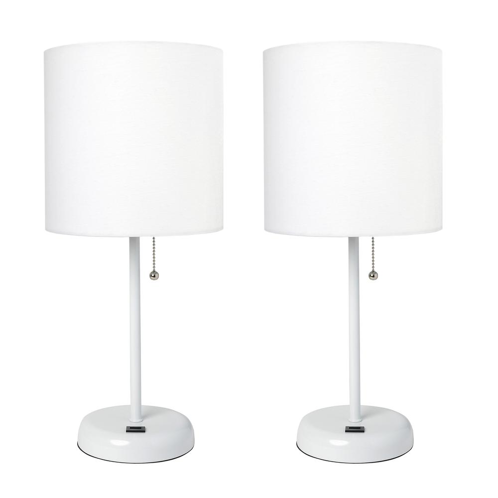 White Stick Lamp with USB charging port and Fabric Shade 2 Pack Set. Picture 9