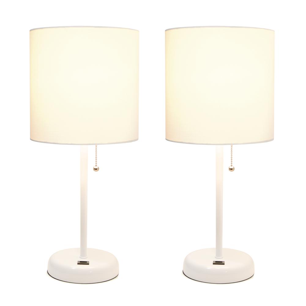 White Stick Lamp with USB charging port and Fabric Shade 2 Pack Set. Picture 10