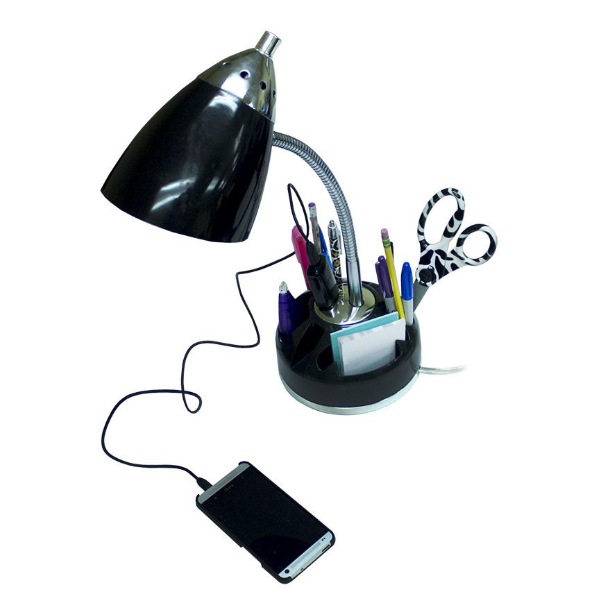 Flossy Organizer Desk Lamp with Charging Outlet Lazy Susan Base. Picture 2