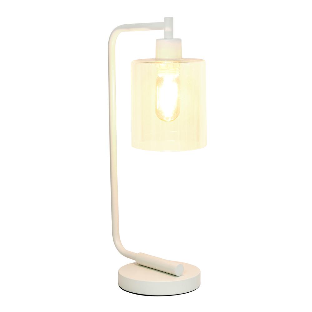 Simple Designs Bronson Antique Style Industrial Iron Lantern Desk Lamp with Glass Shade, White