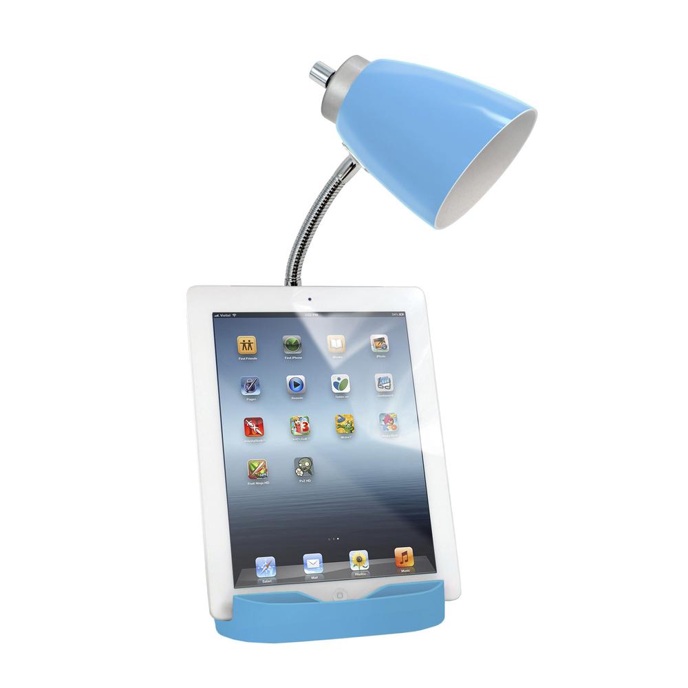 Gooseneck Organizer Desk Lamp with Holder and USB Port, Blue. Picture 3