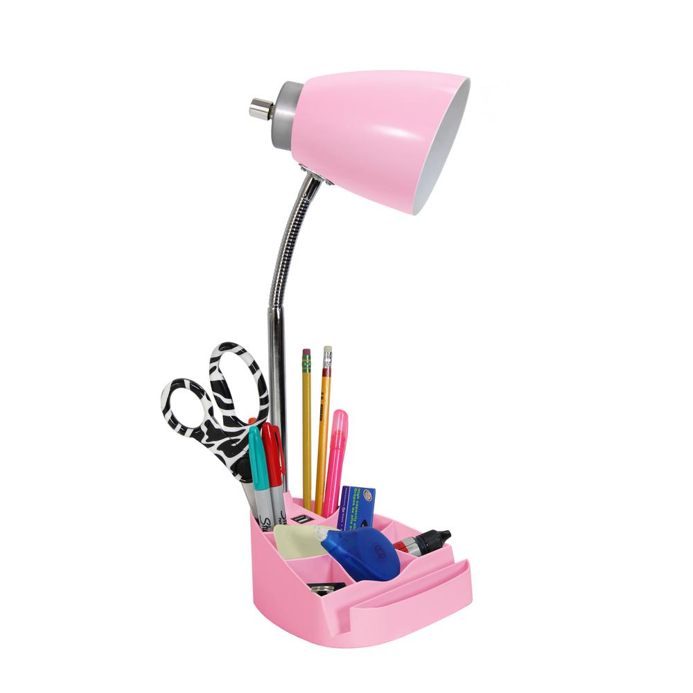 Gooseneck Organizer Desk Lamp with Holder and USB Port, Pink. Picture 2