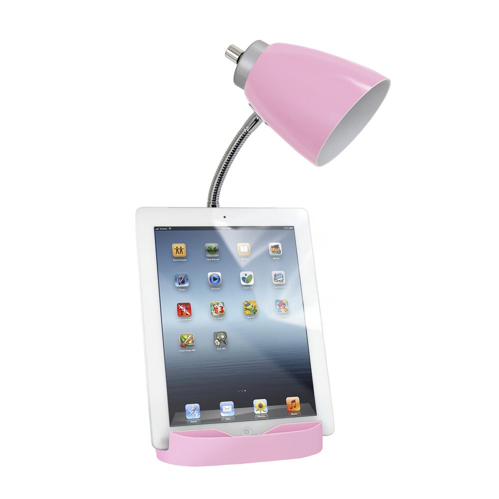 Gooseneck Organizer Desk Lamp with Holder and USB Port, Pink. Picture 3