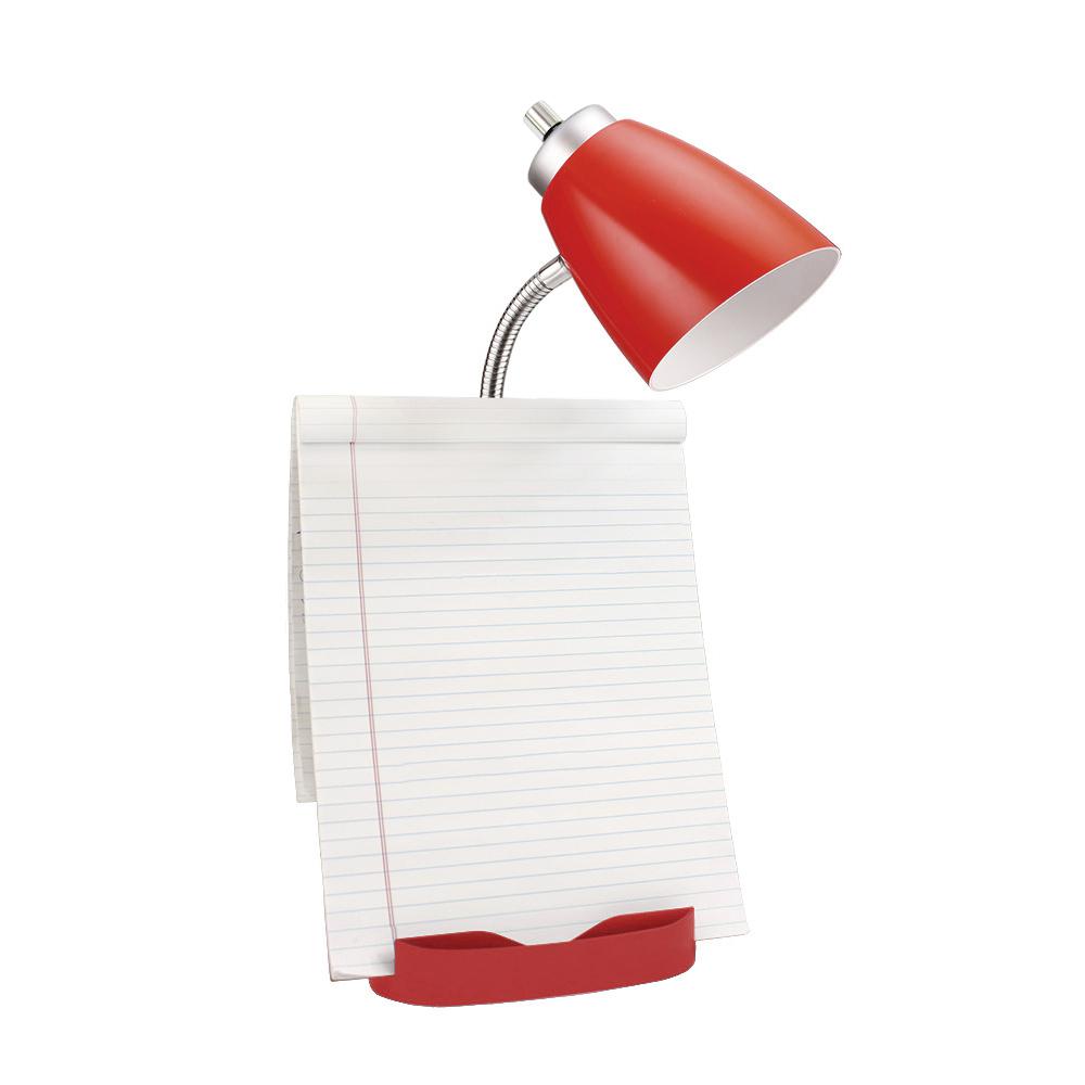 Gooseneck Organizer Desk Lamp with Holder and USB Port, Red. Picture 4