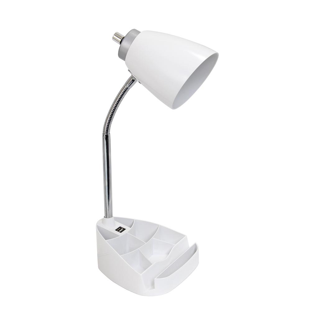 Gooseneck Organizer Desk Lamp with Holder and USB Port, White. Picture 1