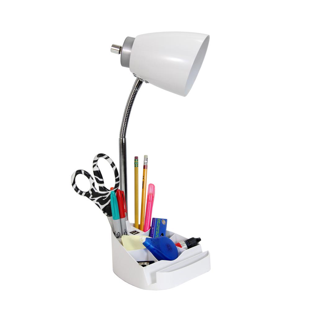 Gooseneck Organizer Desk Lamp with Holder and USB Port, White. Picture 2