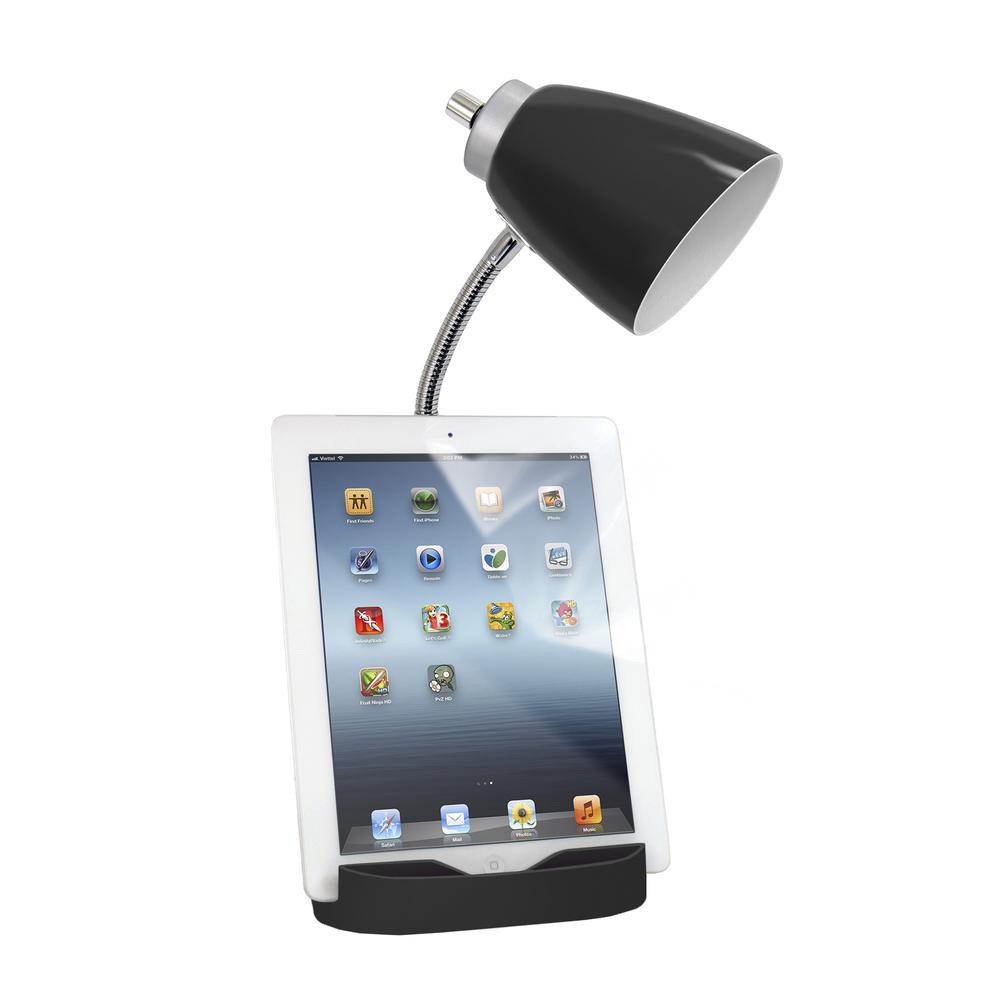 Gooseneck Organizer Desk Lamp with Holder and Charging Outlet, Black. Picture 3