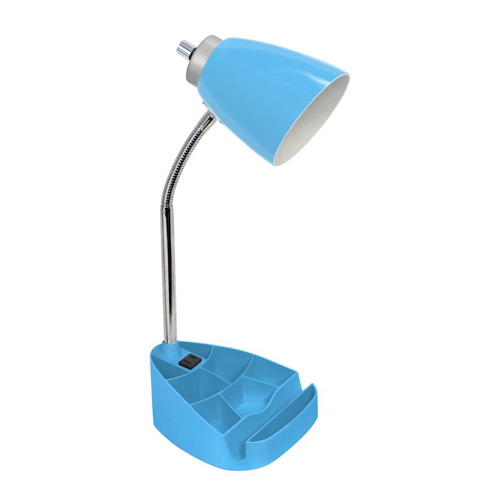 Gooseneck Organizer Desk Lamp with Holder and Charging Outlet, Blue. Picture 1