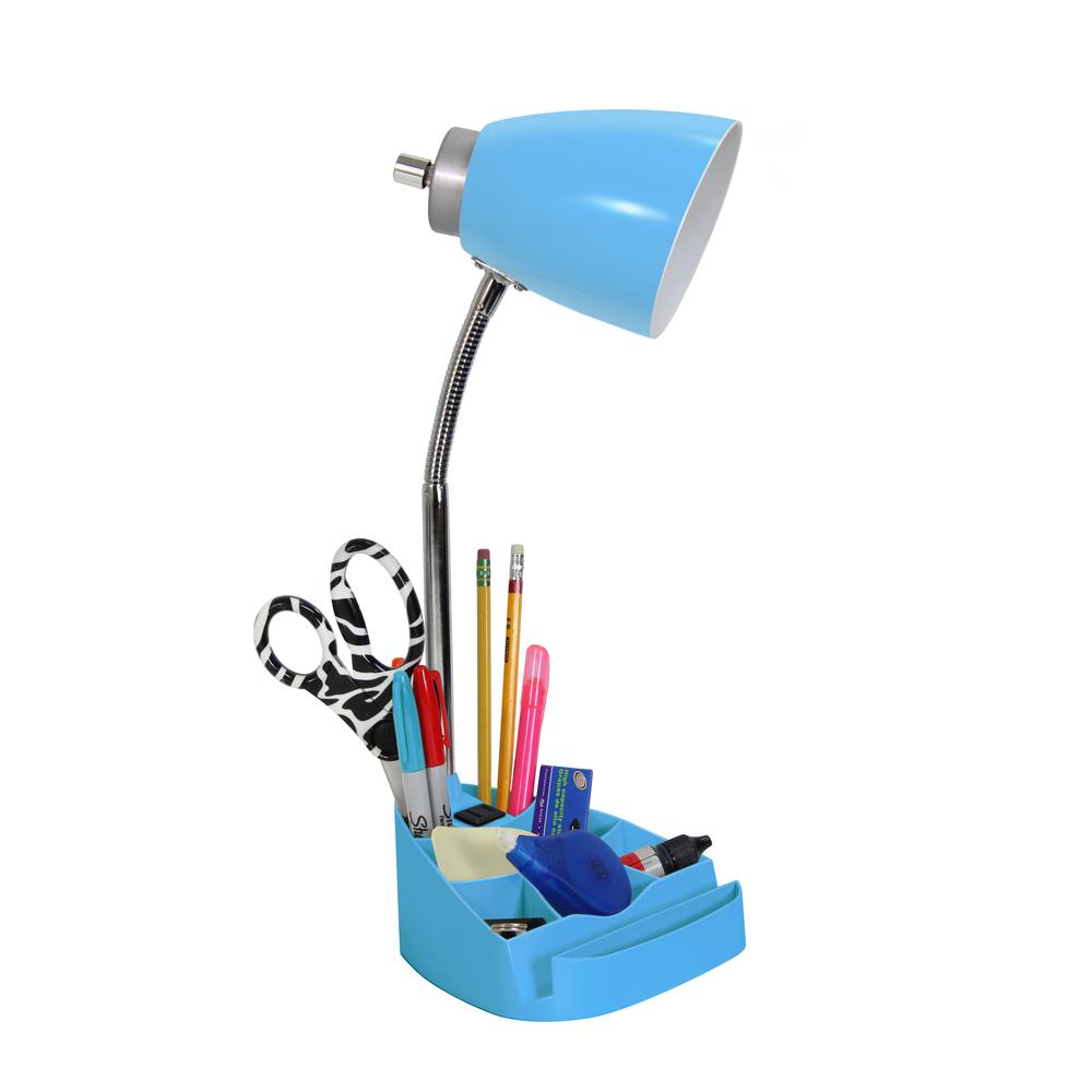 Gooseneck Organizer Desk Lamp with Holder and Charging Outlet, Blue. Picture 2