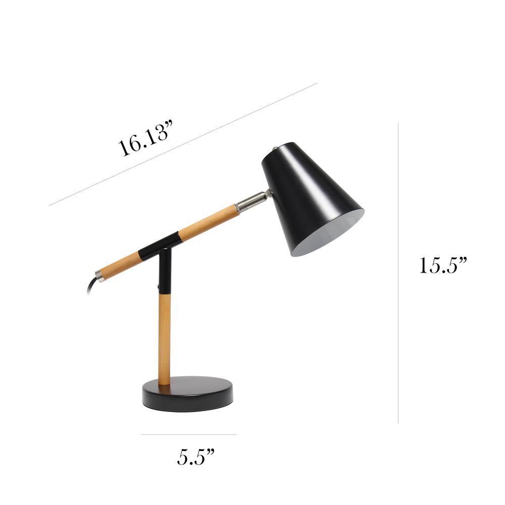 Simple Designs Black Matte and Wooden Pivot Desk Lamp