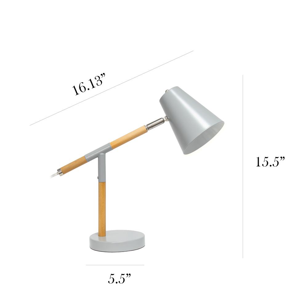 Simple Designs Gray Matte andWooden Pivot Desk Lamp
