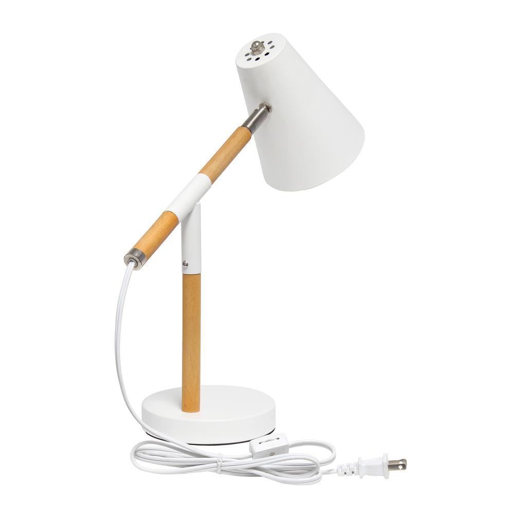 White Matte and Wooden Pivot Desk Lamp. Picture 1