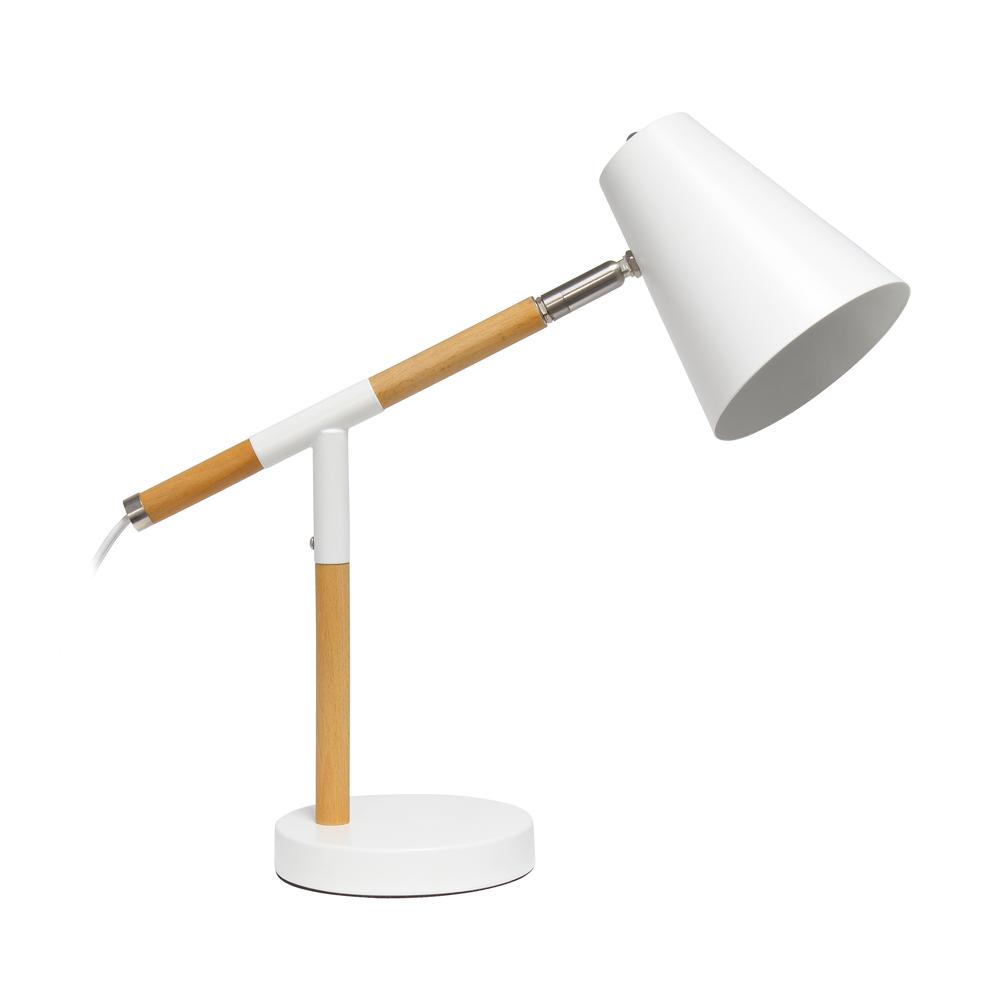 White Matte and Wooden Pivot Desk Lamp. Picture 7