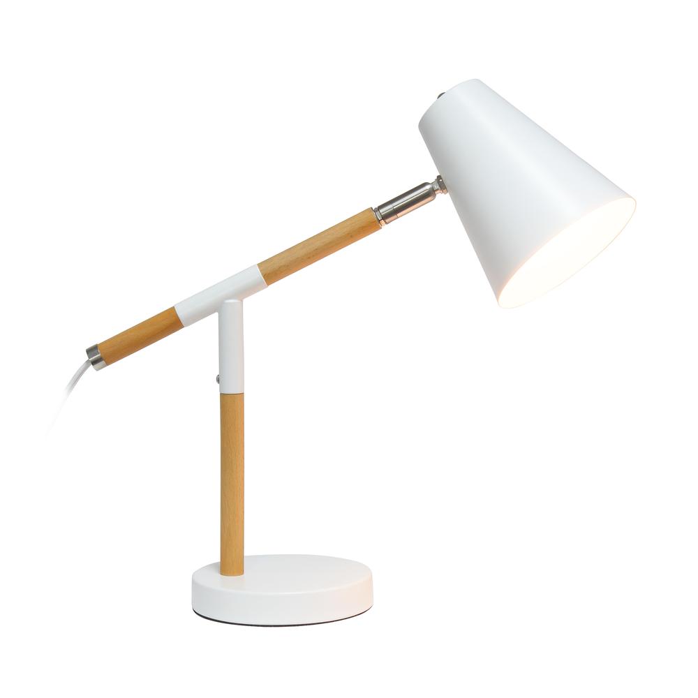 White Matte and Wooden Pivot Desk Lamp. Picture 8