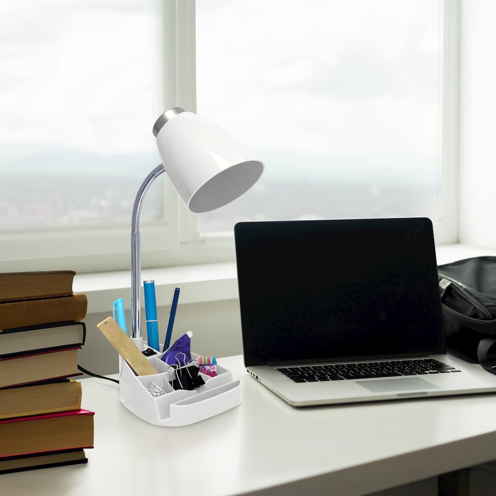 18.5" Desk Lamp with iPhone/iPad/Tablet Stand, Bendable Gooseneck, White. Picture 2