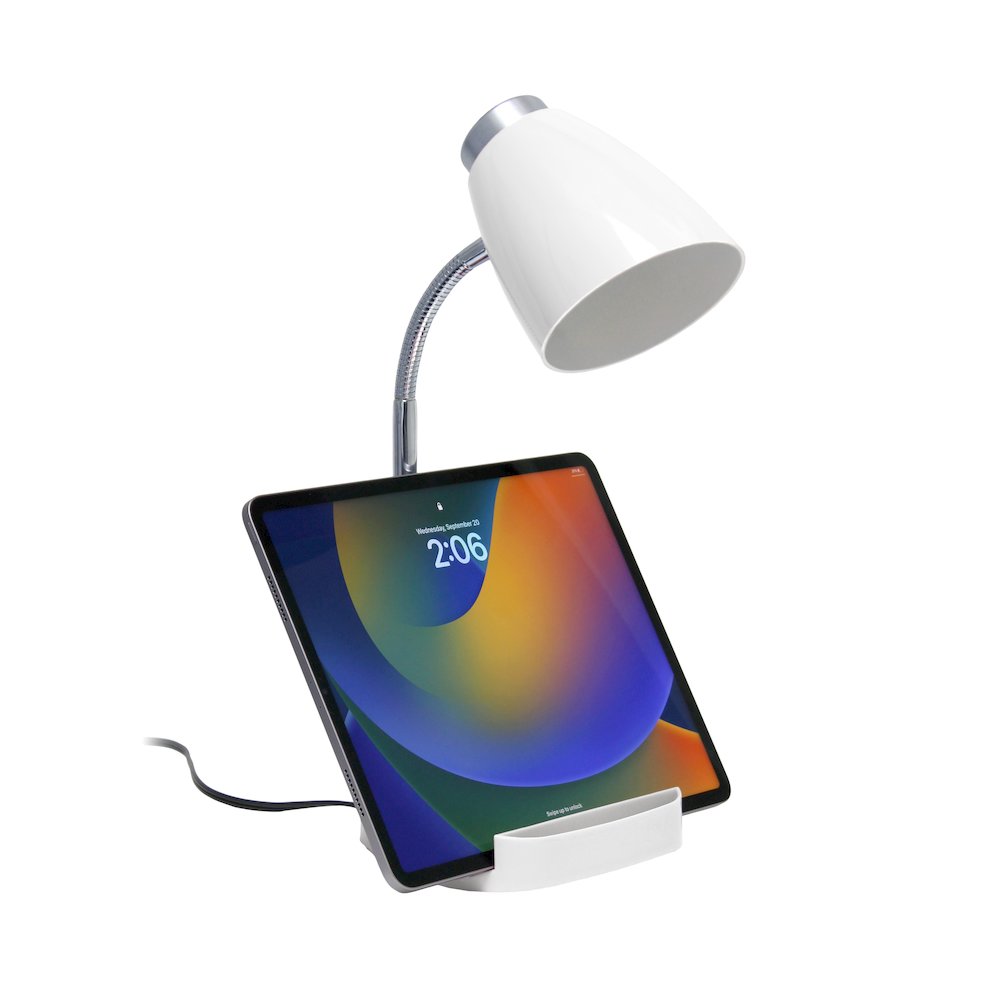18.5" Desk Lamp with iPhone/iPad/Tablet Stand, Bendable Gooseneck, White. Picture 6